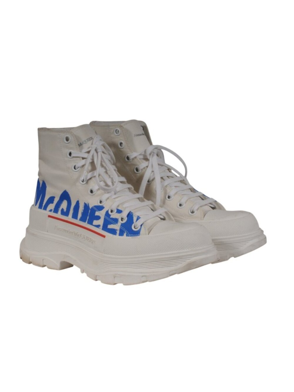 Alexander McQueen Tread Slick Graffiti Logo Boot Size US 9.5 EU 42.5 White Blue